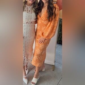 HELLO MOLLY Long Sleeve Midi Orange Floral Dress